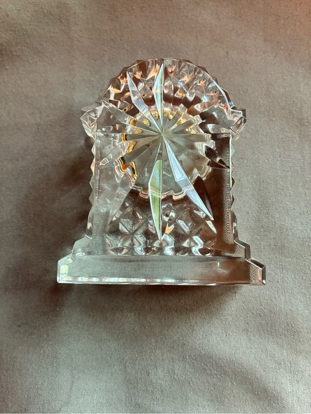 Waterford Crystal 3” Small Gold Ringed Carriage Clock, Needs Battery